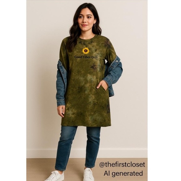 J for Justify Tie-Dye Long Sleeve Tunic Dress XL Good Vibes Only Sunflower Print - Picture 1 of 9